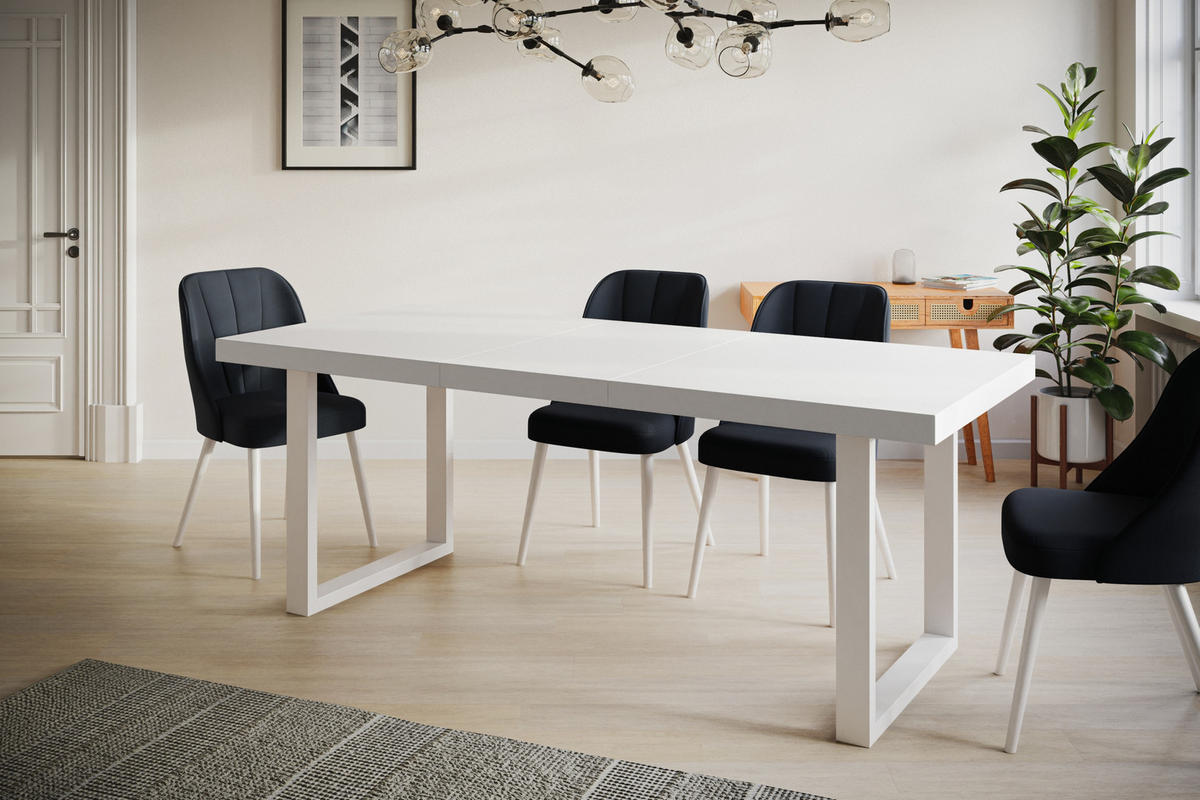ESSZIMMERTISCH LOFT-U, ausziehbarer Tisch 180-280X90X77 cm, Farbe: Weiß, mit Metallbeinen in Farbe Weiß - Weiß, Holzwerkstoff (180/90/77cm) - Alpi-Möbel
