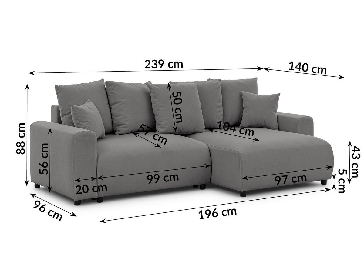 ECKSOFA Calma mit Schlaffunktion und Bettkasten im Bumpy-Design aus weichem Taupe Webstoff - Ottomane rechts - Taupe/Schwarz, Holz/Kunststoff (140/239cm) - S-Style