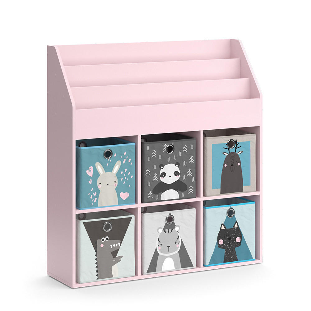 KINDERREGAL Luigi Rosa 107.2 x 114.2 cm mit 6 Faltboxen (grau) - Pink, Holzwerkstoff (107.2/114.2/31.2cm) - Vicco