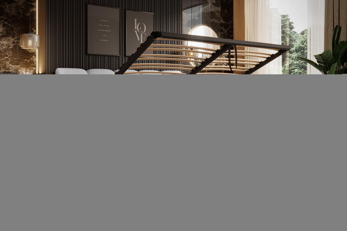 POLSTERBETT GIULIA, komfortabel, mit Bettkasten, verstellbarem Kopfteil und LED, 180x200x96 cm, Farbe Hellgrau - Hellgrau/Schwarz, Holzwerkstoff/Kunststoff (180/200cm) - DomoHome