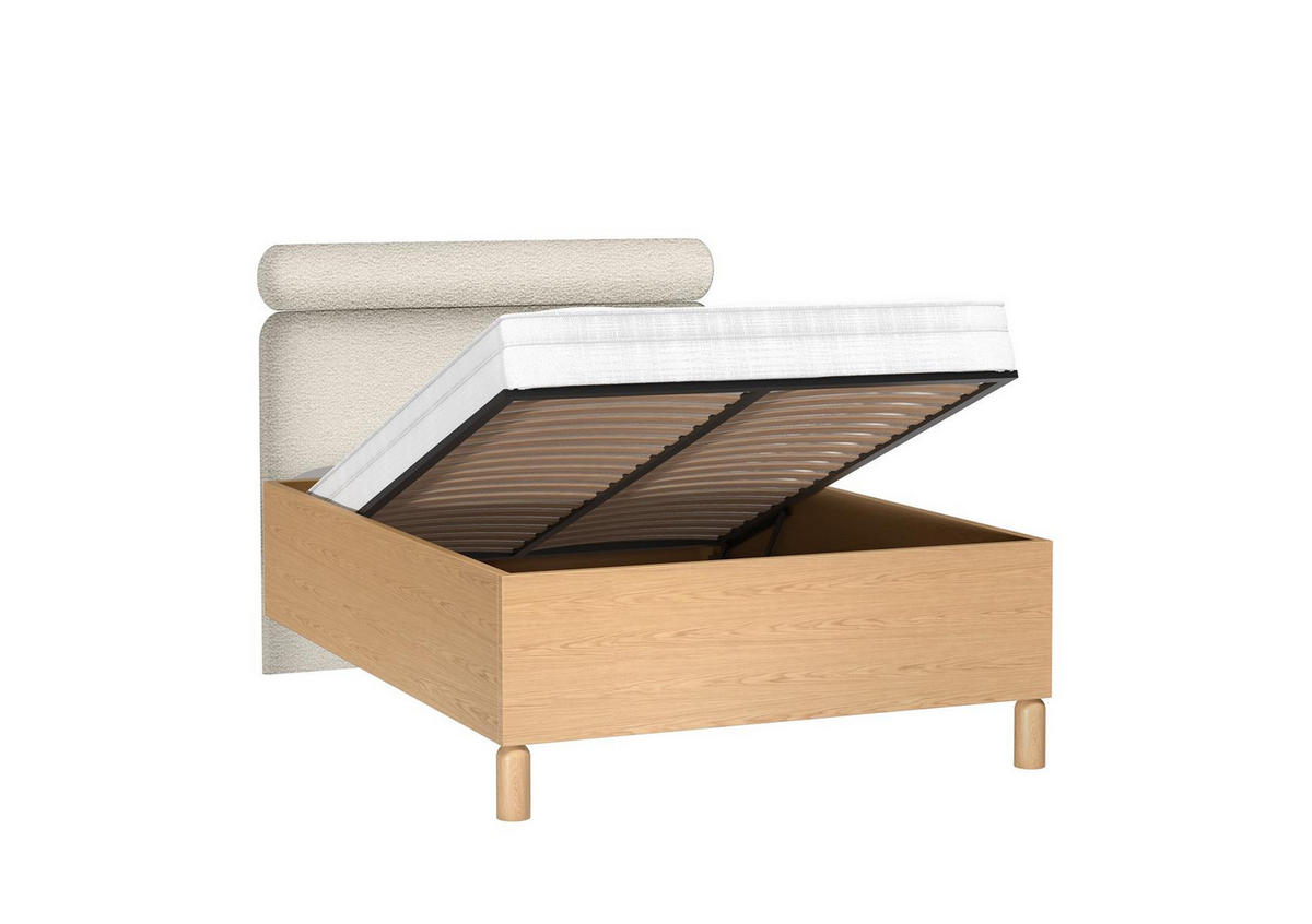 POLSTERBETT Sanden Eiche, mit Kopfteil und Bettkasten, 140x200 - Eichefarben, Holzwerkstoff - Bettso
