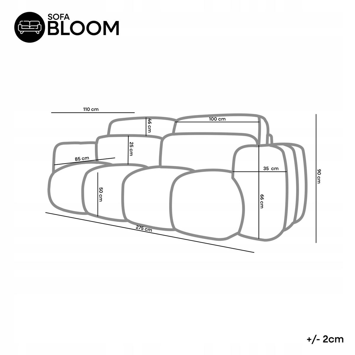 BOXSPRINGSOFA 275x90x110 cm mit Bettkasten, BLOOM, Mit DL-Ausklappsystem, Weiß - Weiß, Kunststoff (275/90/110cm) - Trada
