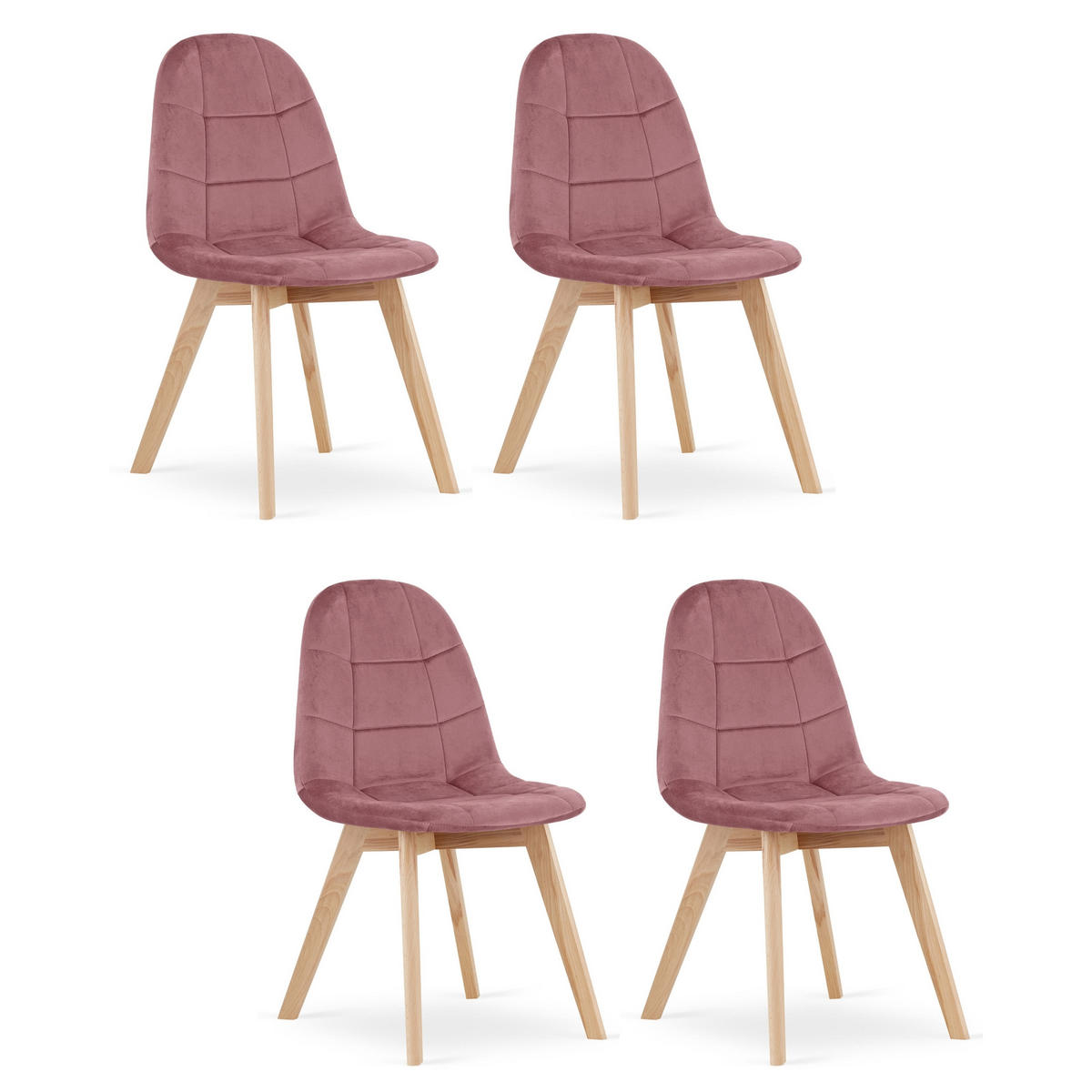 STUHL SORANO 4-er Set, Rosa, mit Samtstoff gepolstert - Rosa, Holz/Textil (45/82/54cm) - Komodee