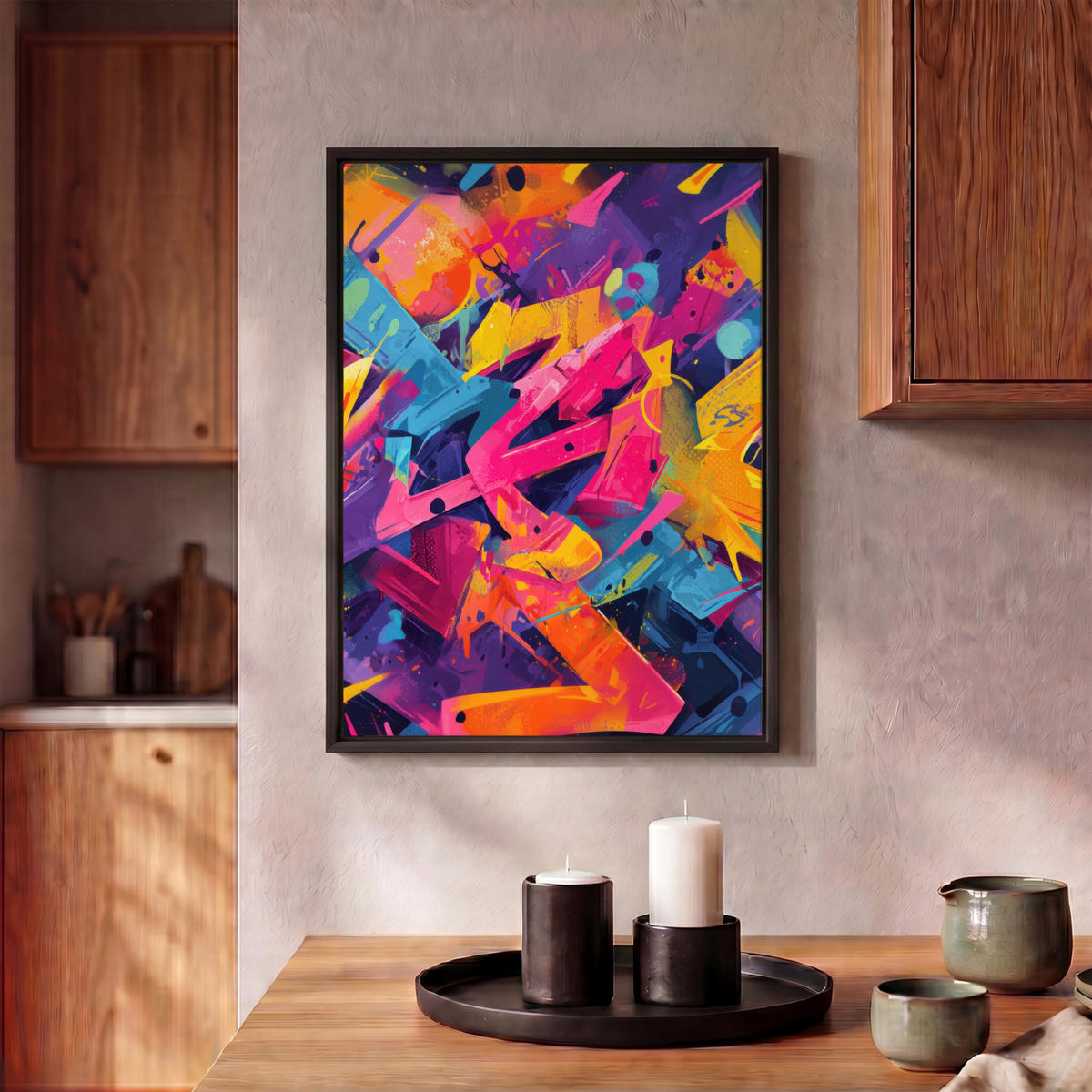 LEINWAND Bilder mit Rahmen - Abstrakt - Formen - Farbenfroh - 30x40 - Magenta, Textil (30/40cm) - MuchoWow