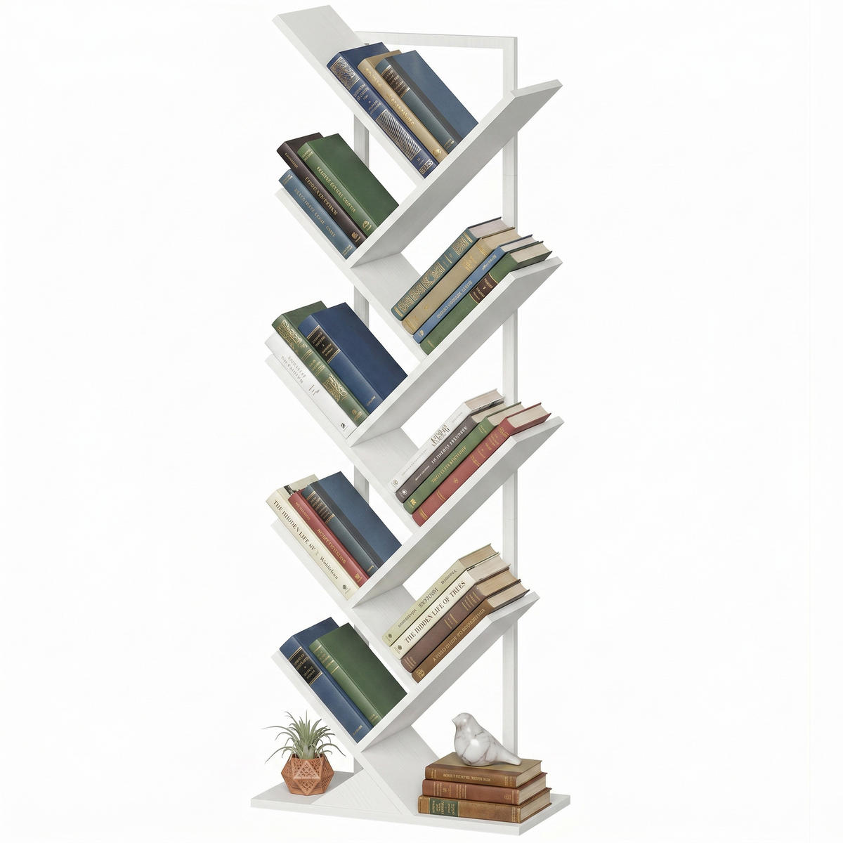 BAUM-BÜCHERREGAL,9-STUFIG Stahlrahmen CD/DVD Aufbewahrung,weiß - Weiß, Holzwerkstoff (50/136/24cm) - Vallsero