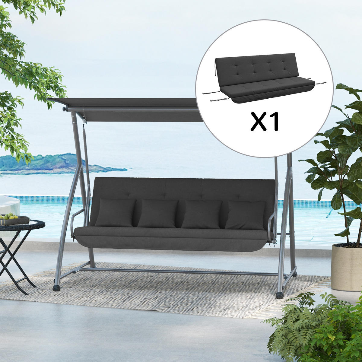 SITZKISSEN Rückenkissen Seitenkissen Dunkelgrau - Dunkelgrau, Kunststoff (100/8/170cm) - Outsunny