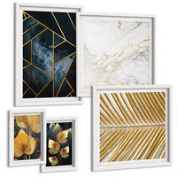 BILDER SET 5er Set - 50x50 cm & 20x30 cm & 40x60 cm Weißer Rahmen - Moderne Pflanzenmuster - Weiß, Kunststoff (40/60cm) - TULUP