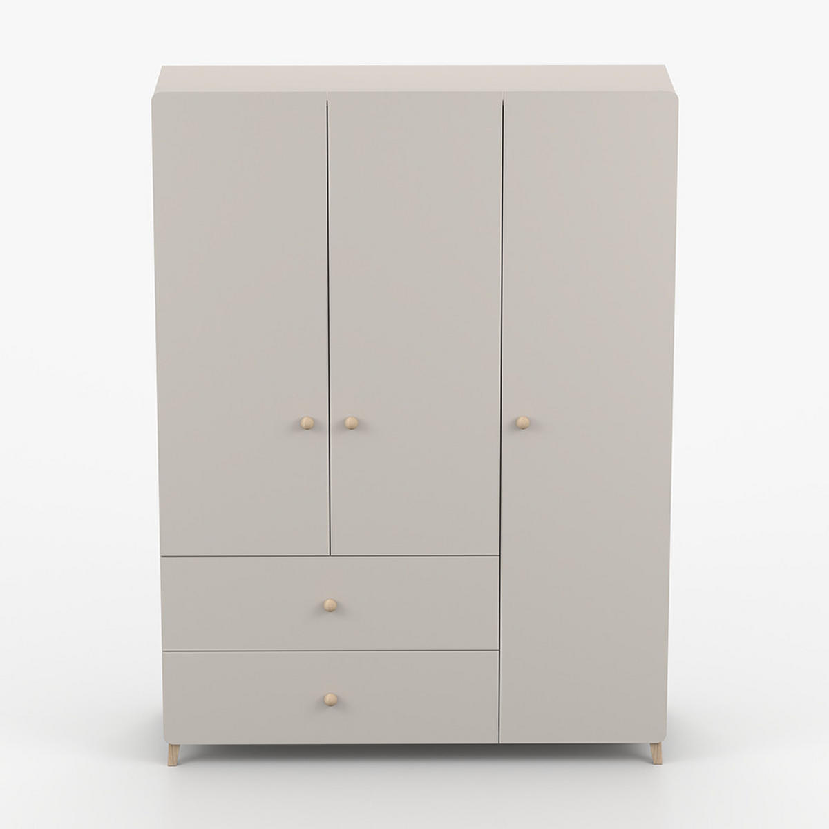 DREHTÜRENSCHRANK MARIO 3D 120 cm Kaschmir/Kaschmir, 3-türig, zwei Schubladen, Holzgriffe - Kaschmir/Eukalyptusholzfarben, Holz/Holzwerkstoff (120/204/50cm) - imoebel24