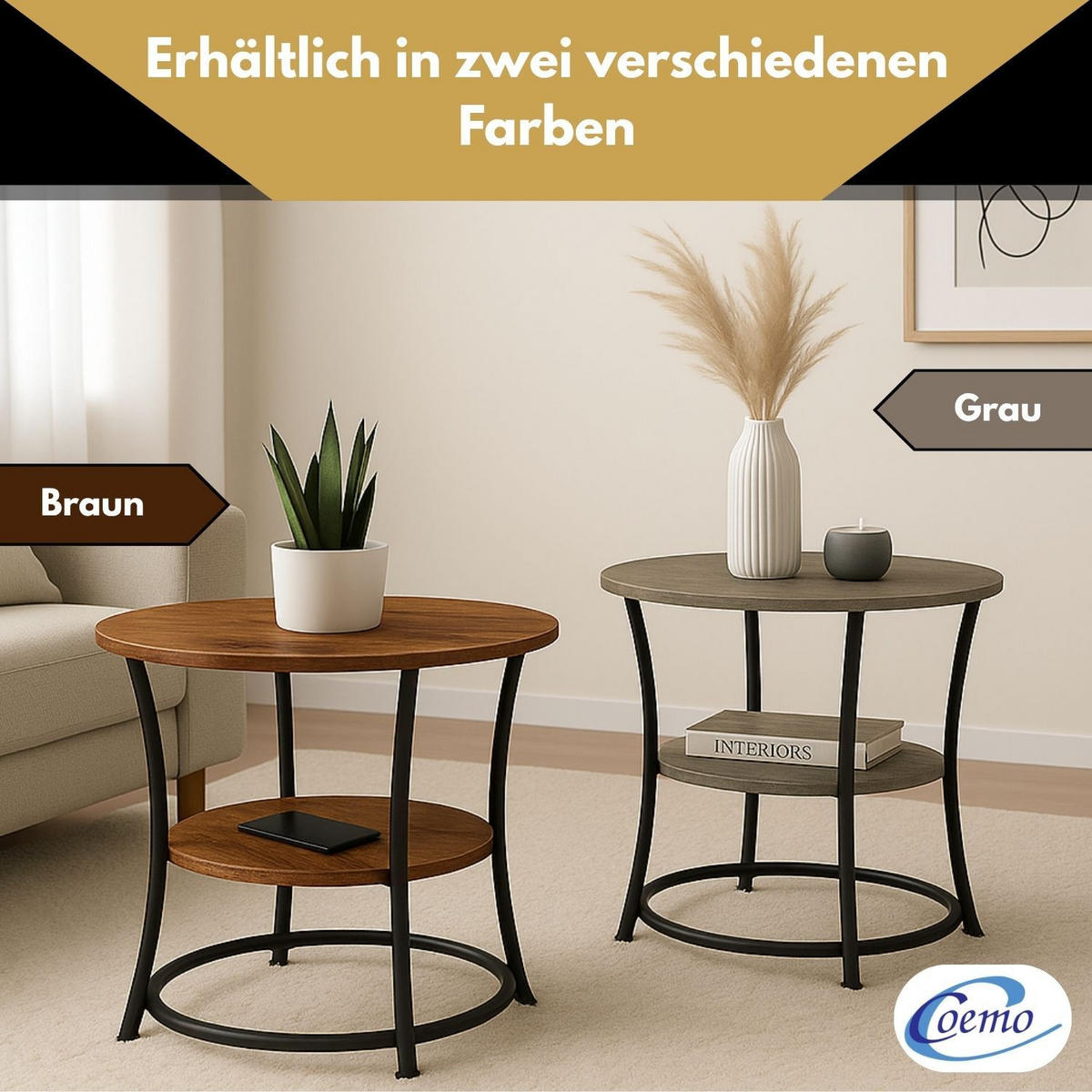 COUCHTISCH TAMY rund Grau 55/55 cm - Grau, Metall (55/55/55cm) - Coemo
