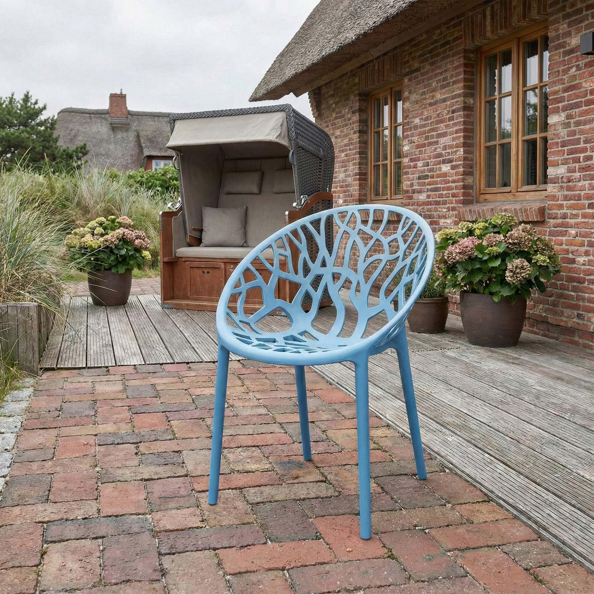 GARTENSTUHL Kunststoff Blau - Blau, Kunststoff (59/80/60cm) - CLP