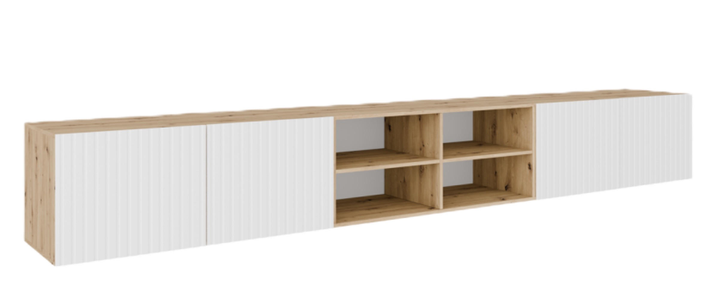 TV-LOWBOARD Weiß RIO Offene Regale Geriffelt 300 cm - Weiß, Holzwerkstoff (300/41/40cm) - Sepro Meble