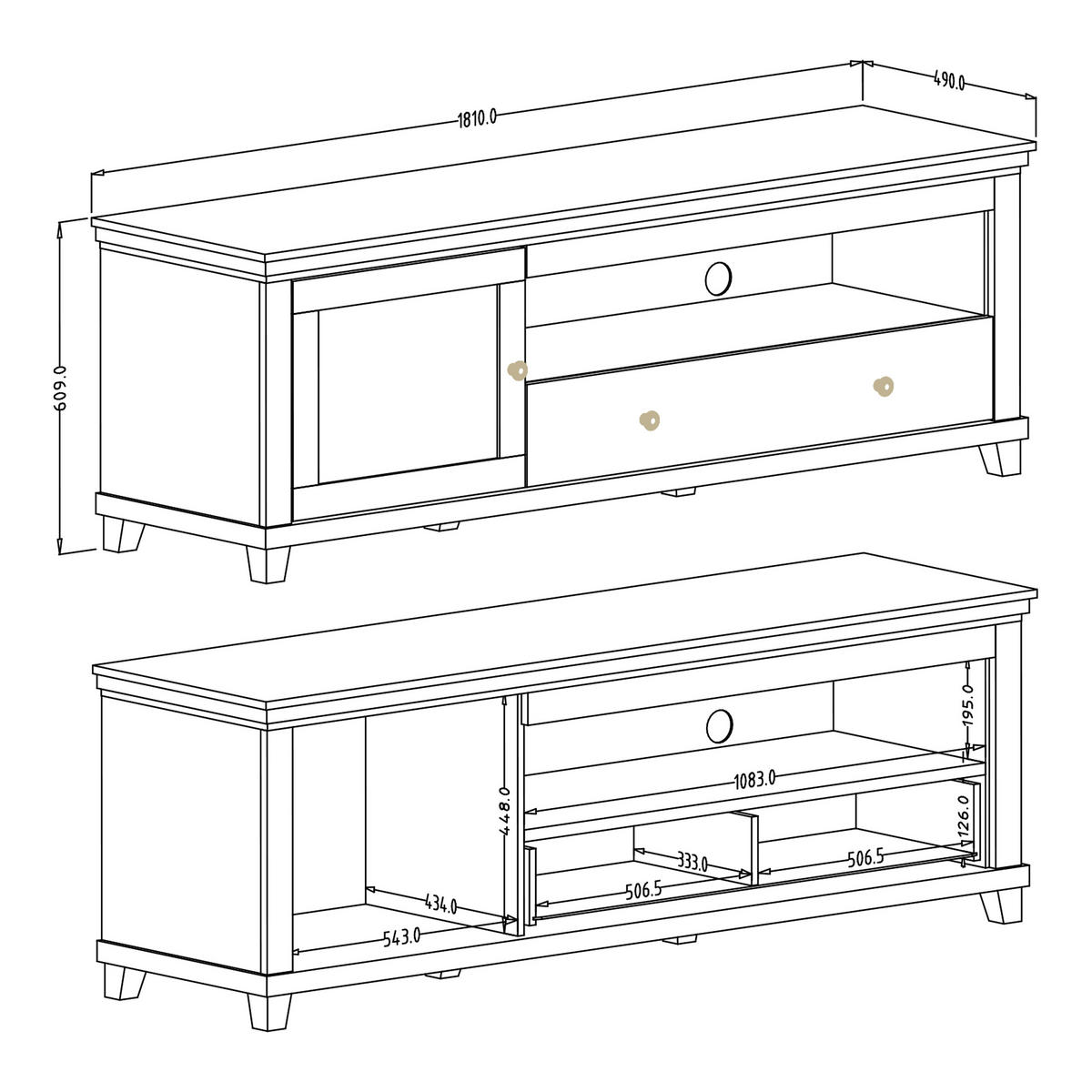 LOWBOARD EVANDRO 181x49x61 cm mit 1 Schubladen und 1 Türen Grün - Grün, Holzwerkstoff (181/61/49cm) - MASSENO