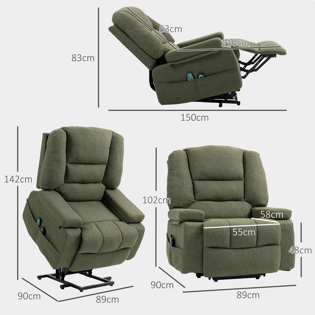 MASSAGESESSEL DE-15406 elektrisch mit Massage und Heizung Grün - Grün, Metall (90/102/97cm) - ComfortXL
