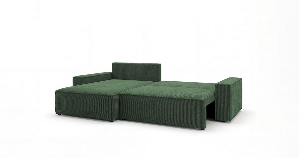 ECKSOFA VIENNA links grün Cord Poso 14 - Schlaffunktion, Bettkasten - Grün, Textil (285/185cm) - Cornero