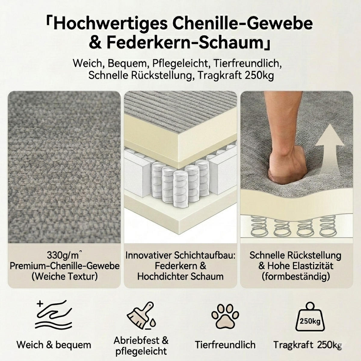 ECKSOFA 262/144/65 cm Grau mit Aufbewahrungsbeutel - Grau, Textil (262/144cm) - Oxeza