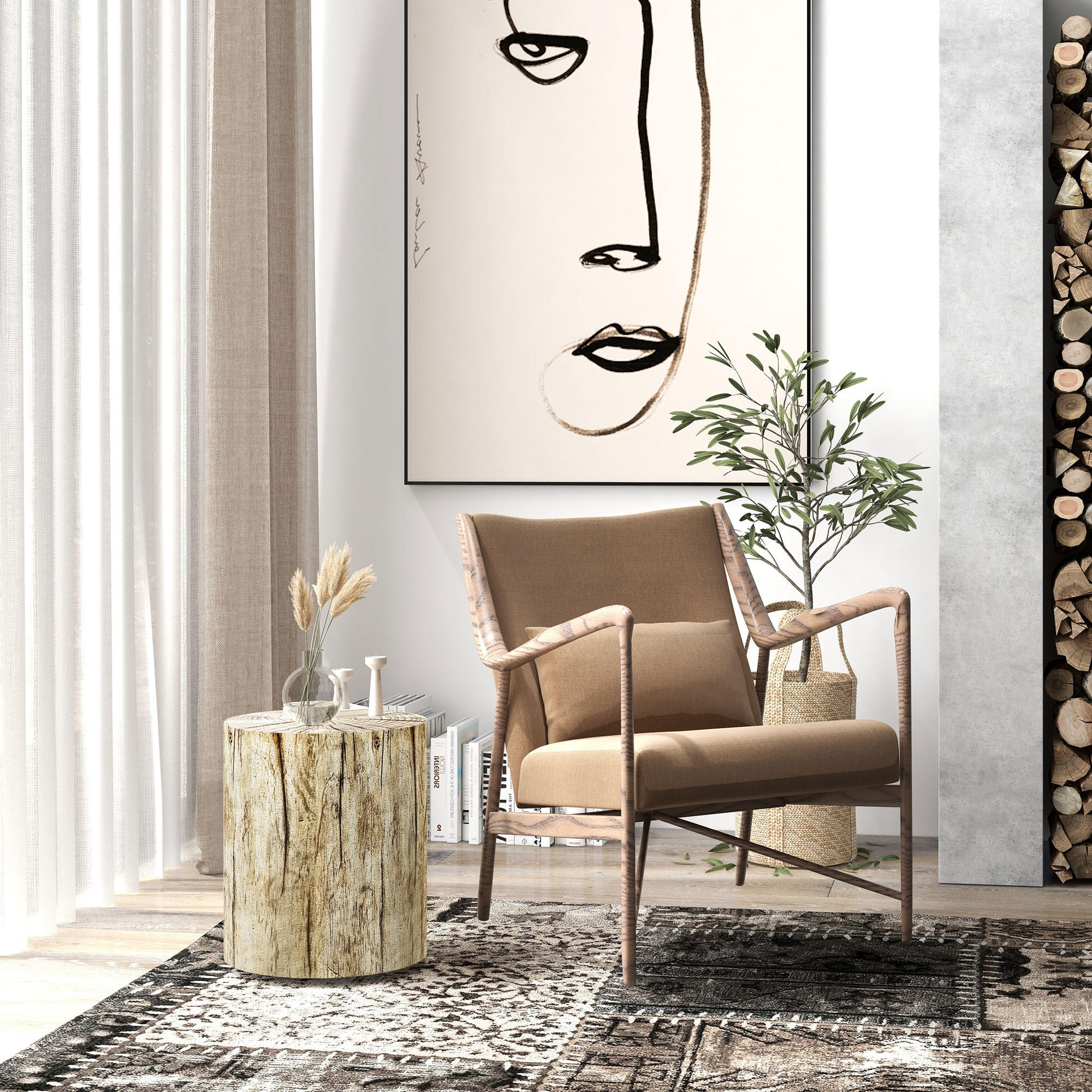 BEISTELLTISCH, Beton, Naturholz - Naturfarben, Kunststoff (37/37/43cm) - HOMCOM