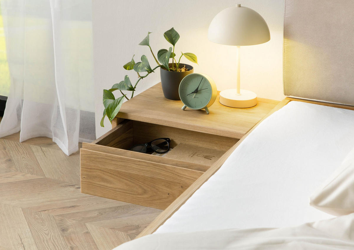 BETT mit Nachttisch Massivholz Fichte 180 x 200 x 86 natur FICHTELBERG #155 - Beige/Naturfarben, Holz (180/200cm) - Massivmoebel24