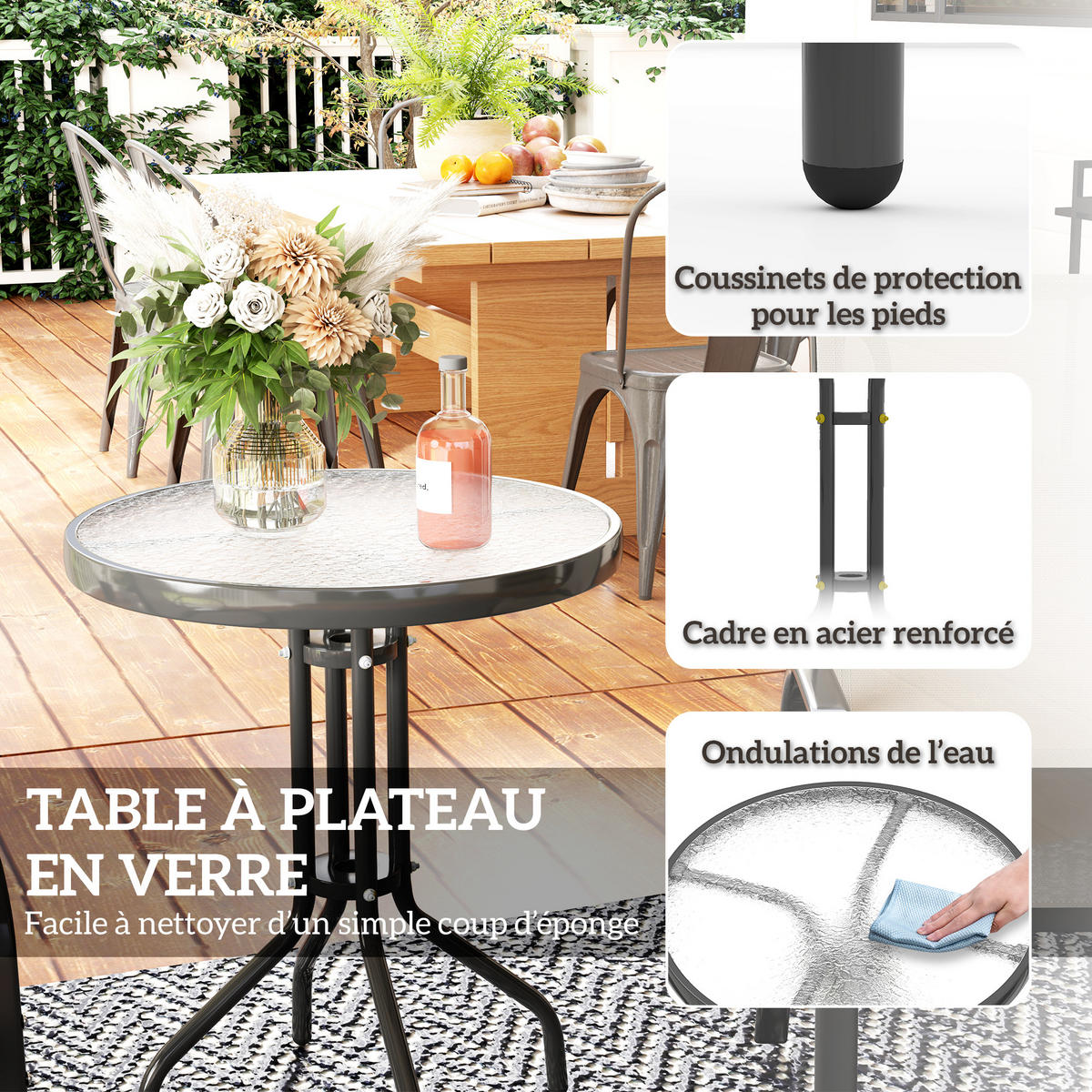 BALKONSET 3-teilig DE-14227 stapelbar, Glastisch Hellgrau - Hellgrau, Metall - ComfortXL