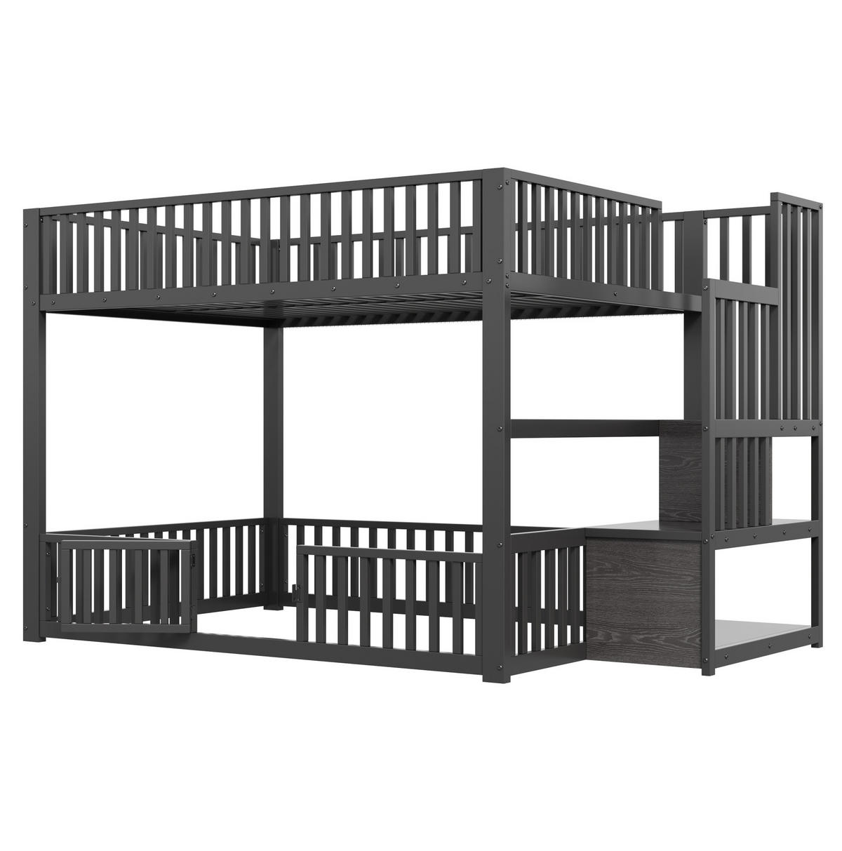 ETAGENBETT 140/200 cm aus Metall und MDF mit LED-Beleuchtung und Stauraumleiter Schwarz - Schwarz, Holzwerkstoff (140/200cm) - Modenvie