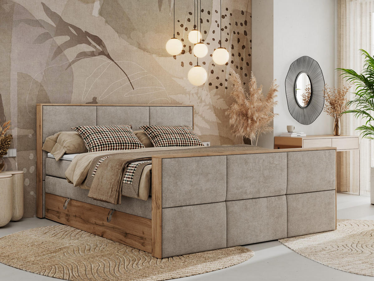 BOXSPRINGBETT ALBERO 2 KING DUO 140/200 Beige Strukture - H3 - Beige, Holz/Textil (140/200cm) - MKS