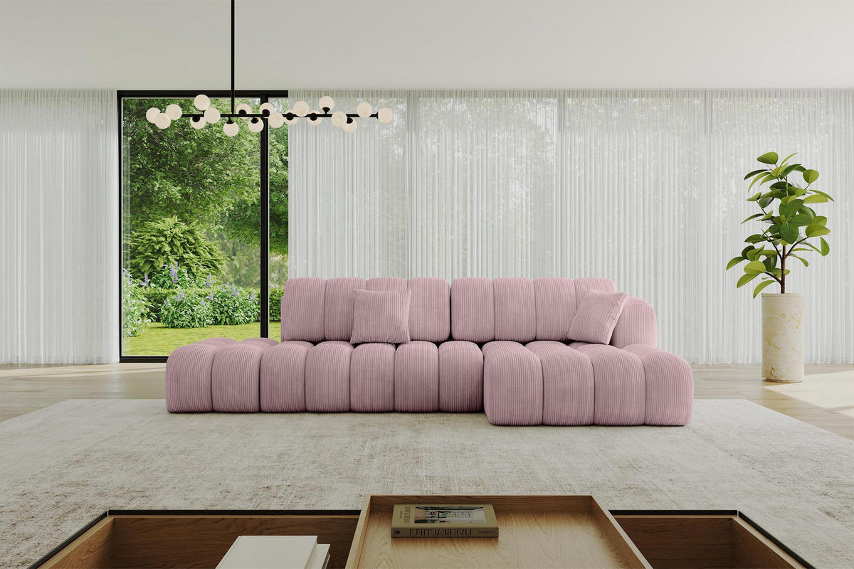 ECKSOFA mit Schlaffunktion Ottomane RECHTS OLEA-L2 321x164x75 Rosa Cord - Schwarz/Rosa, Holzwerkstoff/Kunststoff (164/321cm) - ALTDECOR