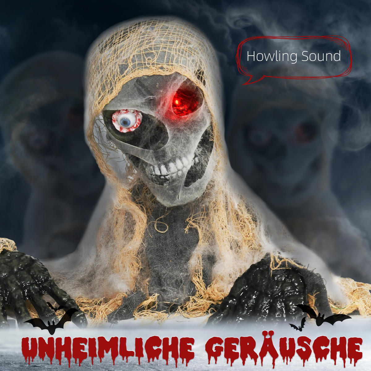 HALLOWEEN Dekoration Einäugige Mumie, Krabbelnde Mumie mit Rot Leuchtende Augen - Multicolor, Kunststoff (18/35/55cm) - HOMCOM
