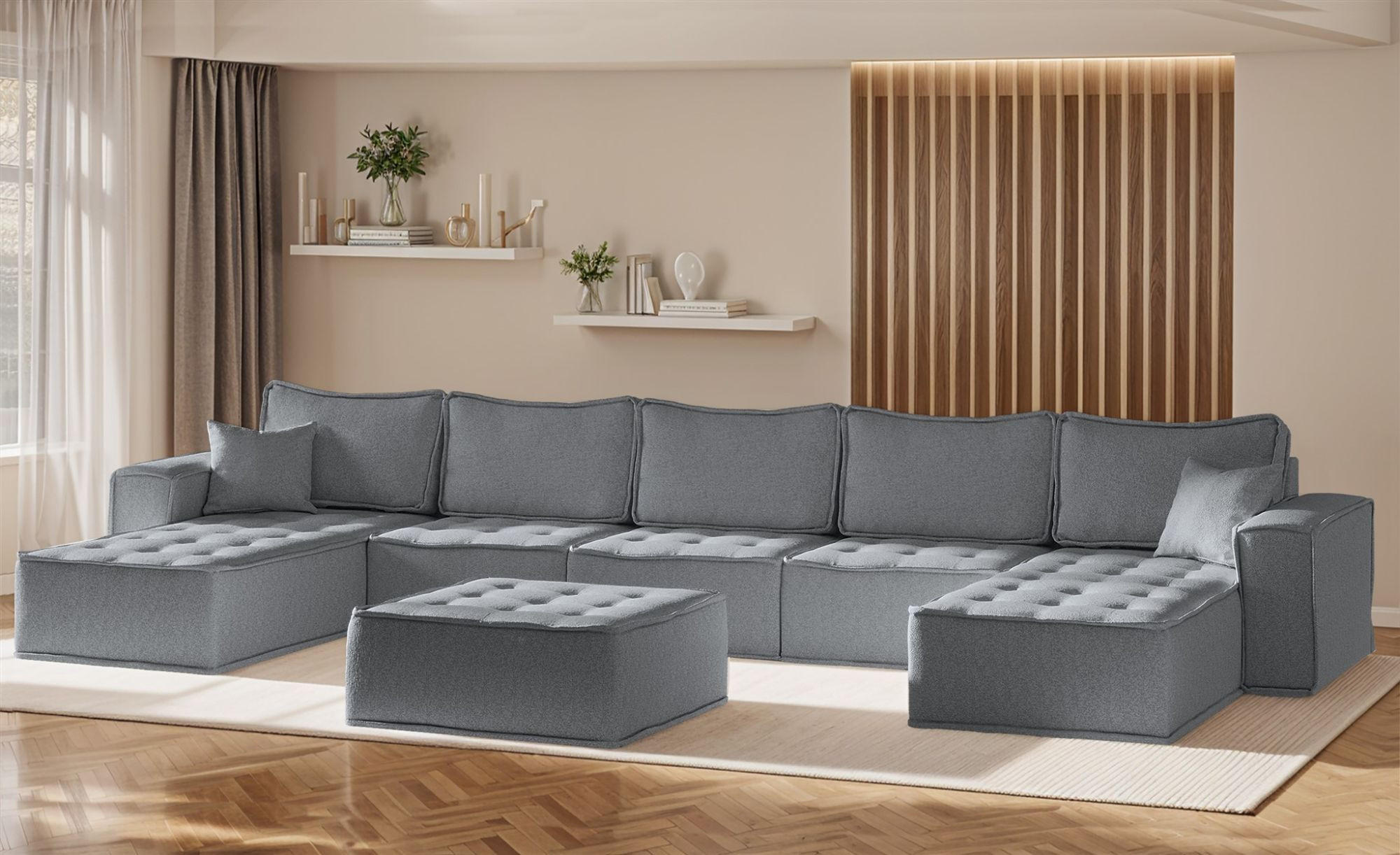 Thumbnail - Fun Möbel Wohnlandschaft, Anthrazit, Textil, 452x85x192 cm, Wohnzimmer, Sofas & Couches, Wohnlandschaften, Wohnlandschaf...
