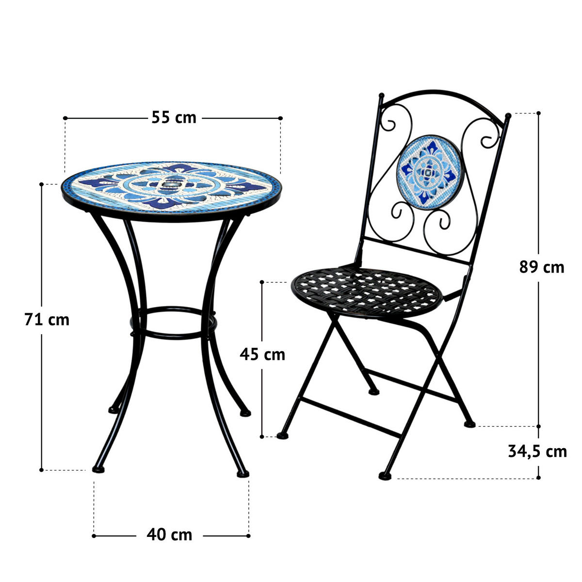 BISTRO-SET PARIS Mosaik Blau - Blau, Metall - SVITA