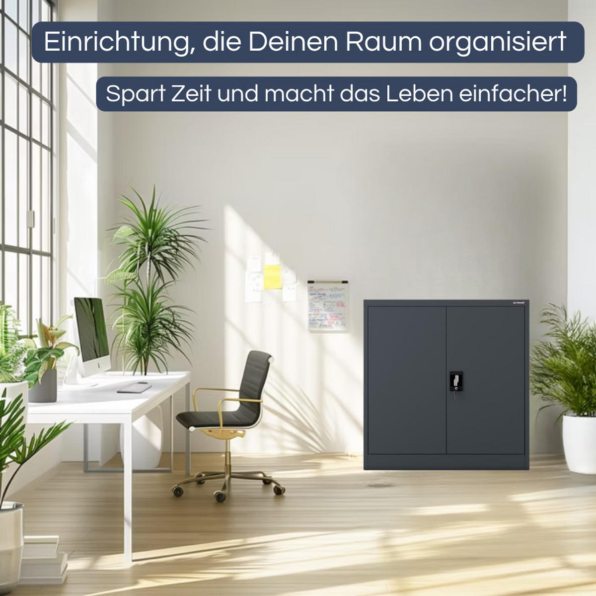 AKTENSCHRANK abschließbar KADO Flügeltüren 93x90x60cm Anthrazit - Anthrazit, Metall (93/90/60cm) - DELUKE