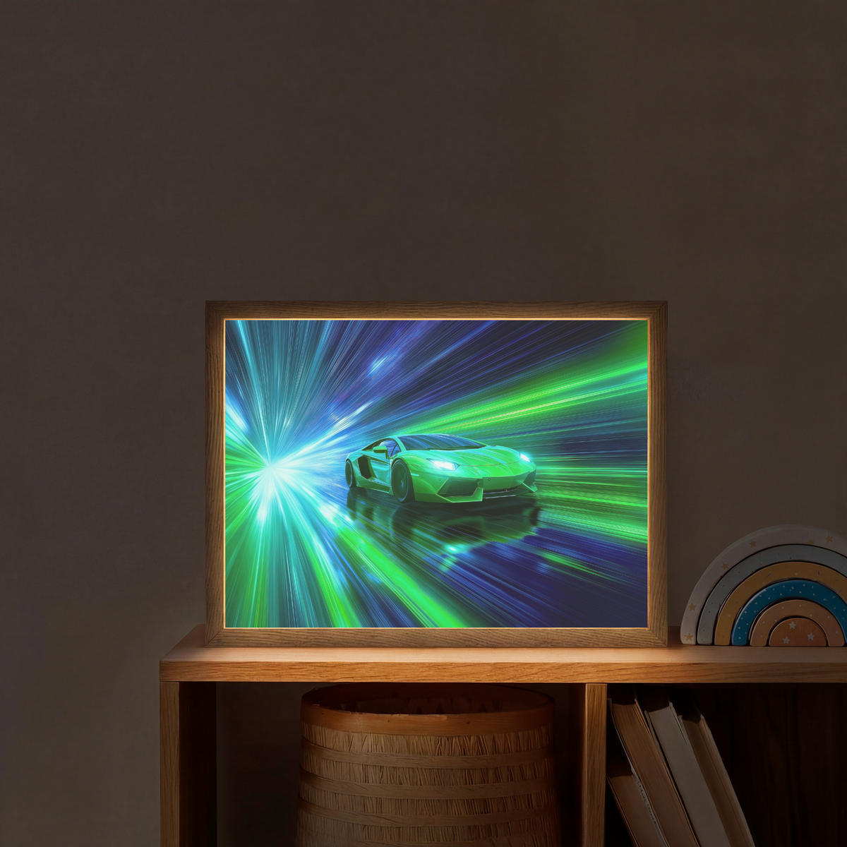DOBÍJECÍ NOČNÍ LAMPIČKA Rychlost - Lehké - Sportovní vůz - Zelená 40x30 cm - zelená barva, kompozitní dřevo (8/40/30cm) - OnlyWow