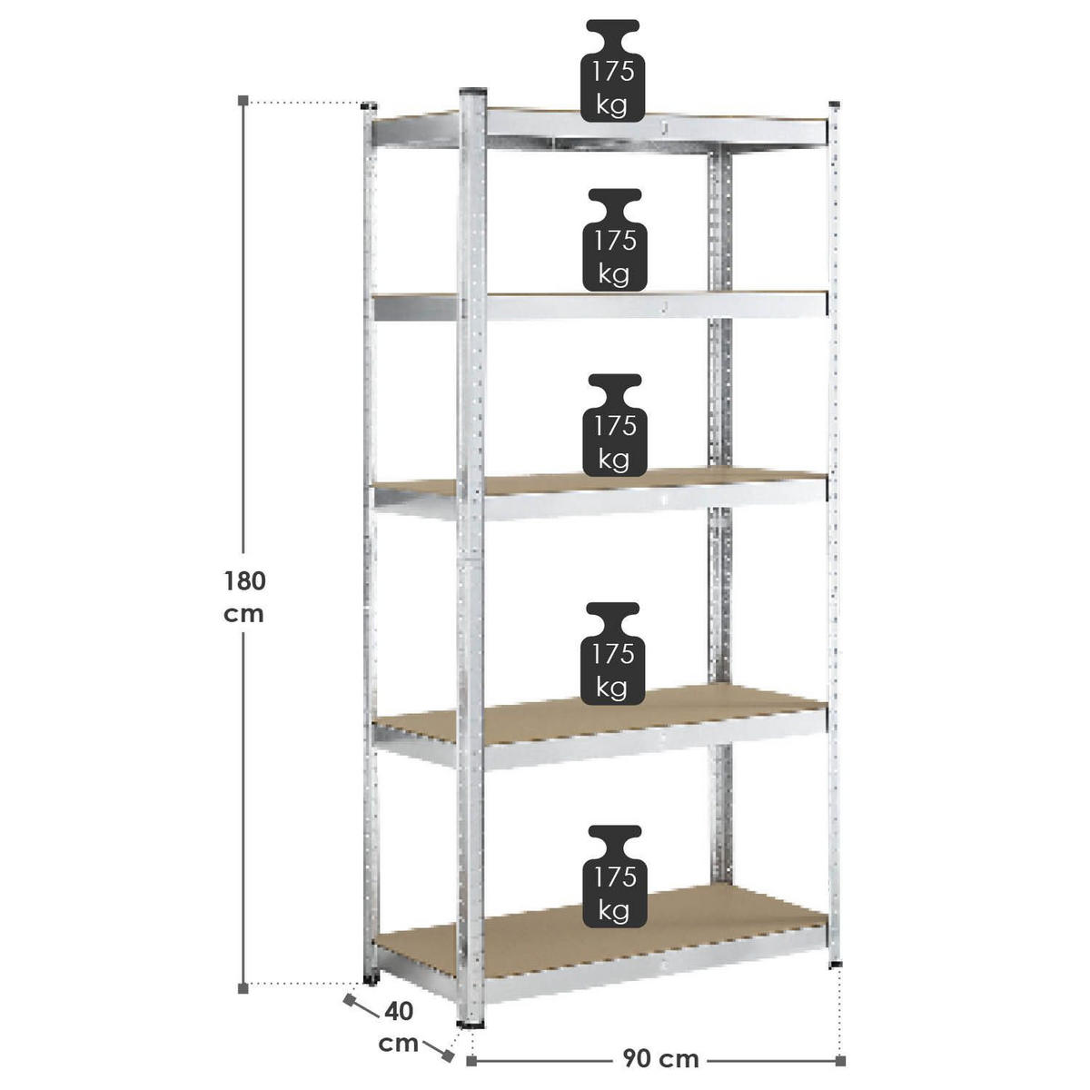 LAGERREGAL Basic verzinkt 180x90x40 cm (2er-Set) - Silberfarben, Metall (90/180/40cm) - Juskys
