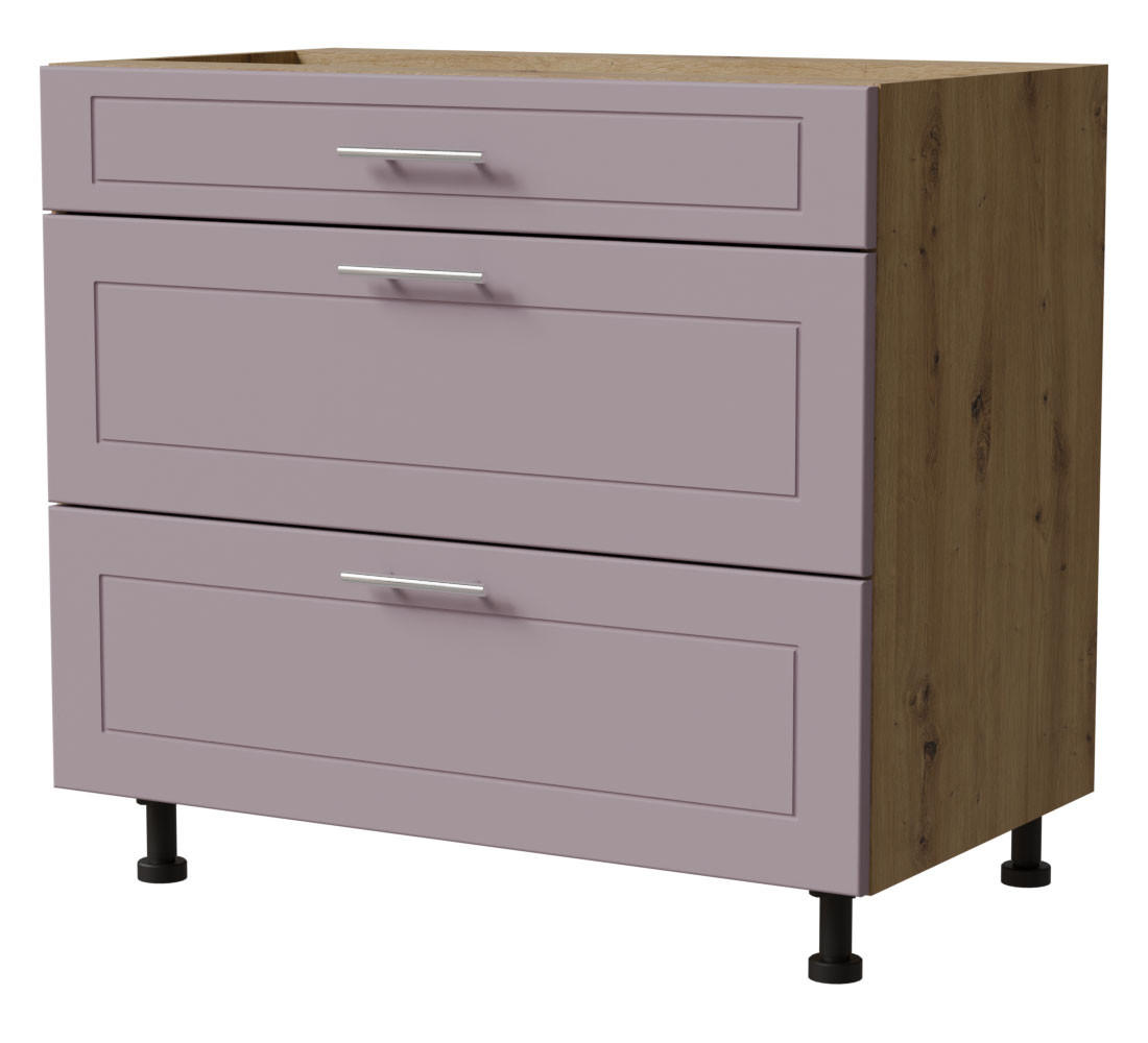 SCHUBLADENUNTERSCHRANK Bari D3/90 Eiche Artisan / RAL 4009 pastellviolett 90 / 50 / 82cm REJS Vollauszug - Violett/Eiche Artisan, Holz/Holzwerkstoff (90/82/50cm) - Feldmann-Wohnen
