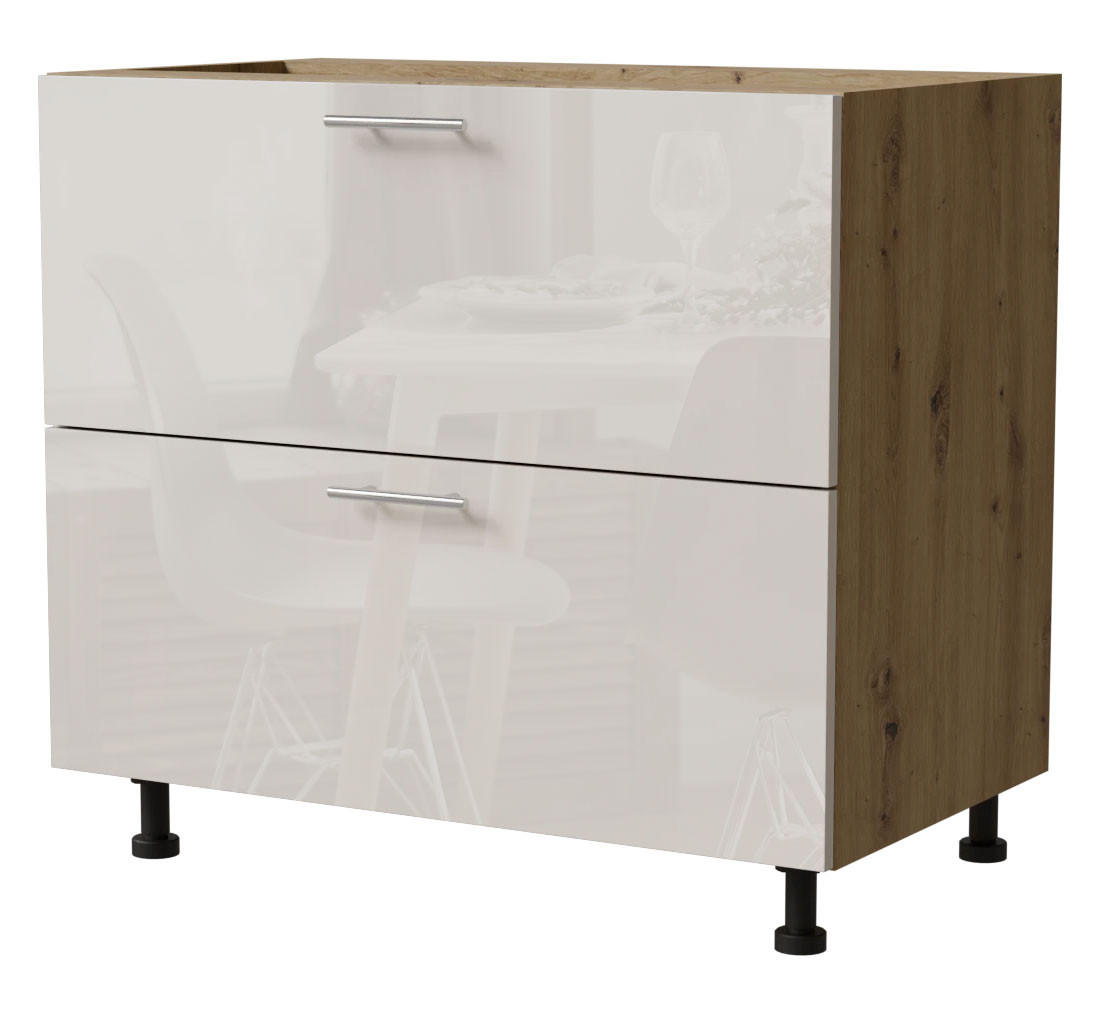 SCHUBLADENUNTERSCHRANK Brerra D2A/90/1A Korpus eiche artisan / Front RAL 9001 creme Hochglanz 90 / 50 / 82 cm - Creme/Eiche Artisan, Holz/Holzwerkstoff (90/82/50cm) - Feldmann-Wohnen