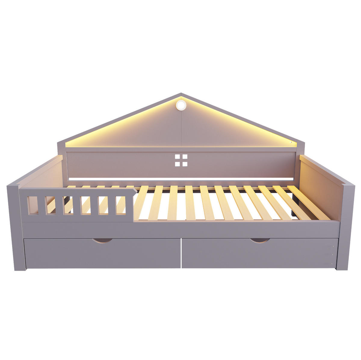 DETSKÁ posteľ 90/200 cm sivá z masívneho dreva a MDF s LED osvetlením a 2 zásuvkami - sivá, drevo (90/200cm) - OKWISH