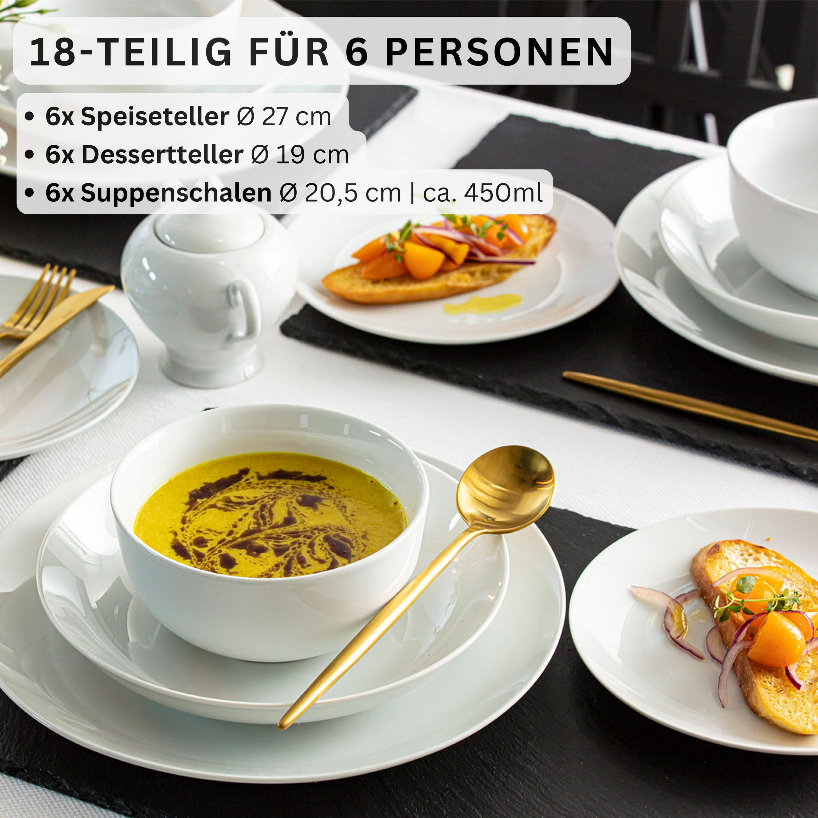 TAFELSERVICE NEW PORT - 18 teilig aus Porzellan - Weiß, Keramik (33/33/34cm) - Sänger