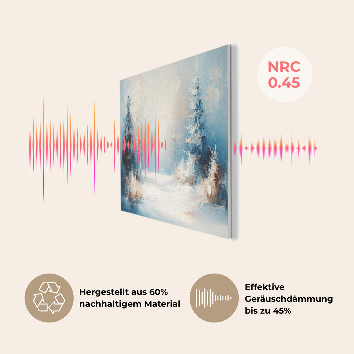 AKUSTIKBILD Wald - Winter - Natur - Abstrakt - Schnee Akustikpaneele 90x60 cm - Weiß, Kunststoff (90/60/0.9cm) - MuchoWow