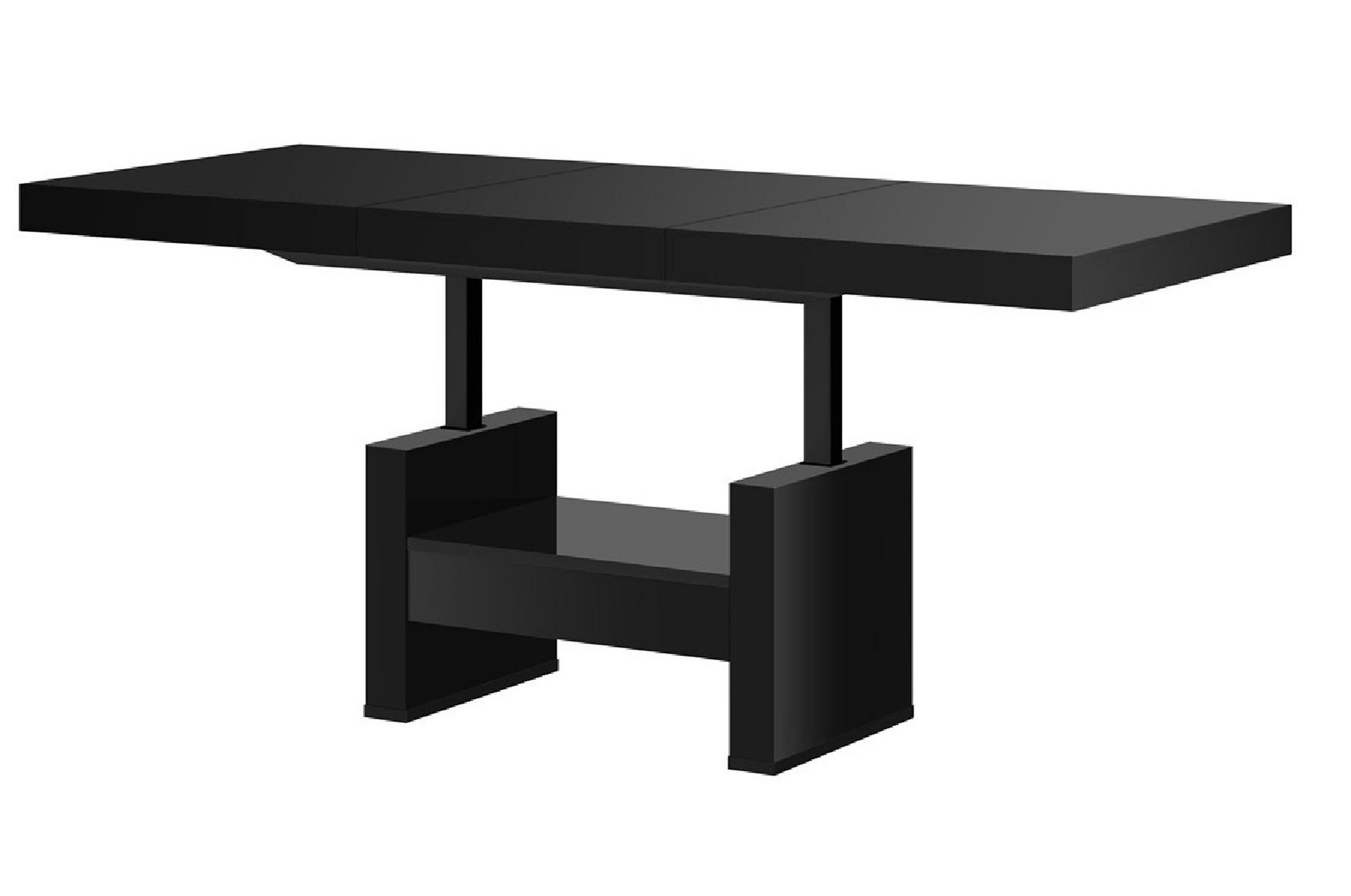 COUCHTISCH rechteckig Schwarz Hochglanz Höhenverstellbar ausziehbar 12/75/55 cm - Schwarz Hochglanz, Holzwerkstoff (75/120/55cm)