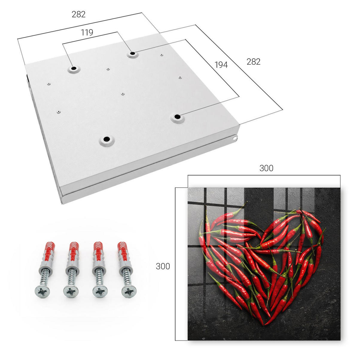 SCHLÜSSELBOX Weiß 30x30 cm – Türöffnung nach rechts - Pfefferherz - Rot, Metall (30/30/5cm) - TULUP