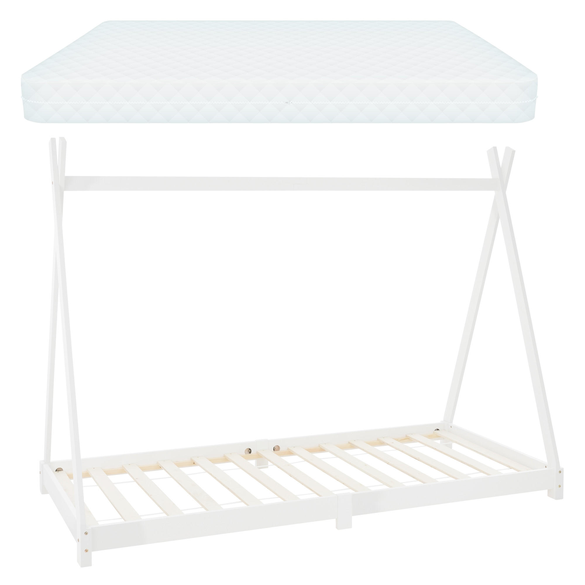 KINDERBETT Tipi mit Matratze 90x200 cm Weiß - Weiß, Holz (90/200cm) - ML-DESIGN