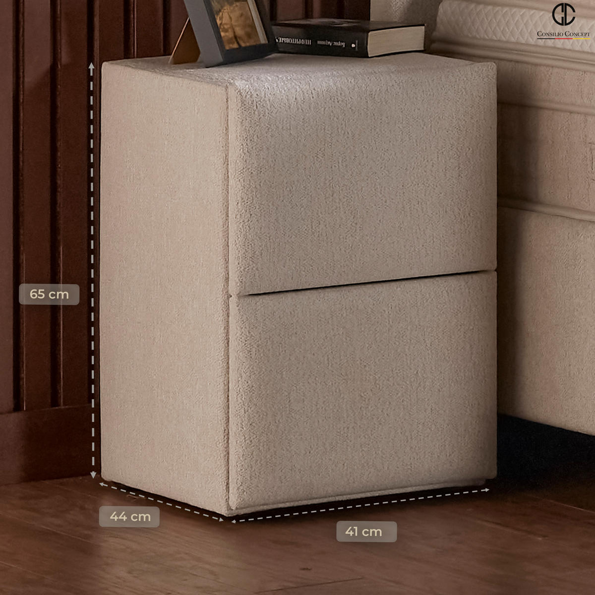 NACHTTISCH OSLO 40/42/58 cm, Ivory, zwei Schubladen - Creme/Schwarz, Holz/Kunststoff (40/58/42cm) - Consilio Concept