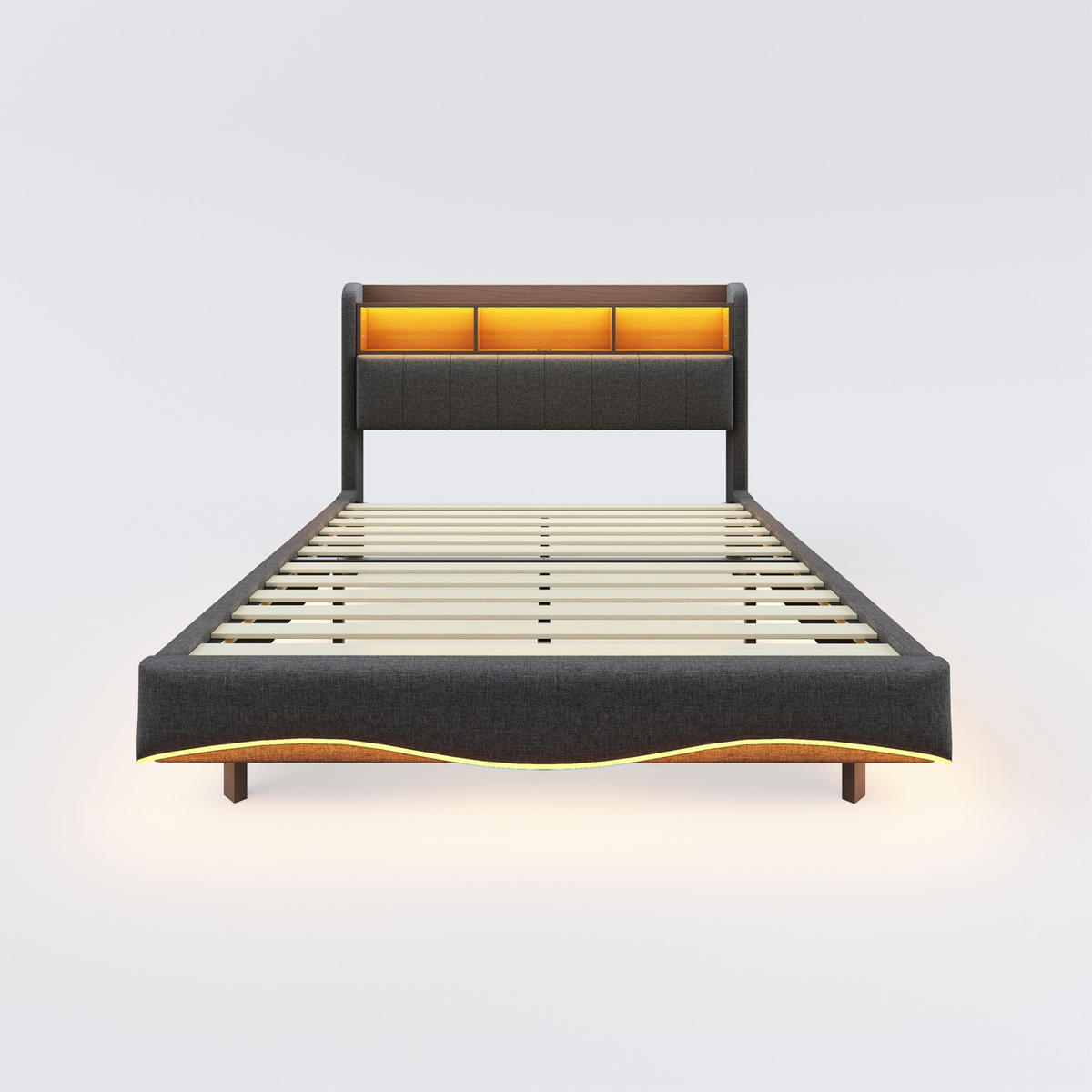 POLSTERBETT 140/200 cm Grau aus Stoff mit LED-Beleuchtung - Grau, Textil (140/200cm) - OKMYHOME