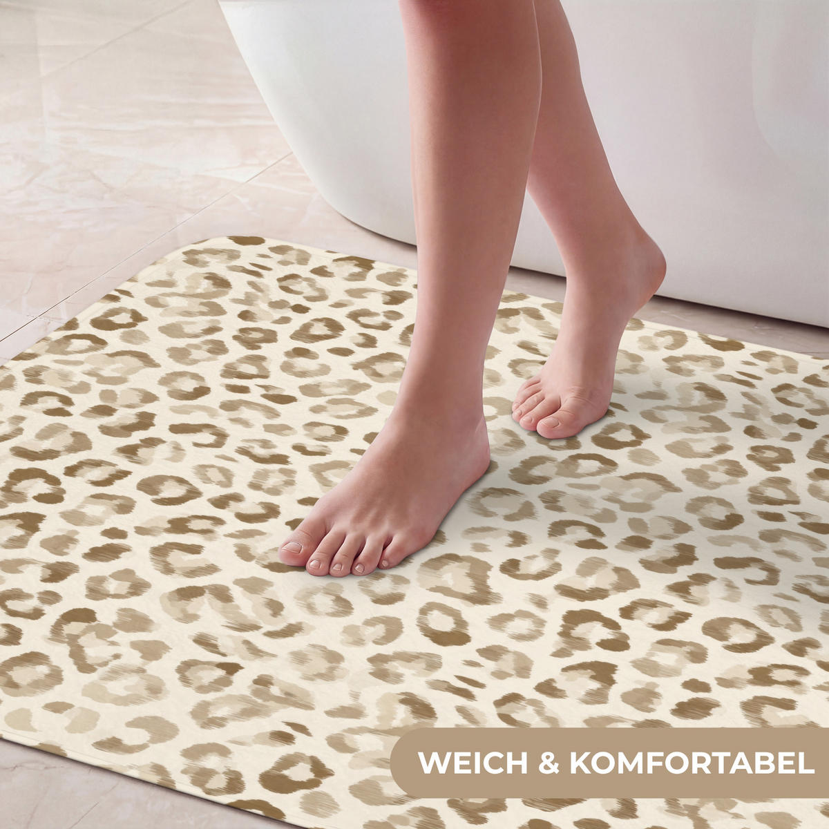 KOUPELNOVÁ PŘEDLOŽKA Leopard - Classic - Béžová 60x90 cm - světle hnědá, textil/plast (60/90cm)