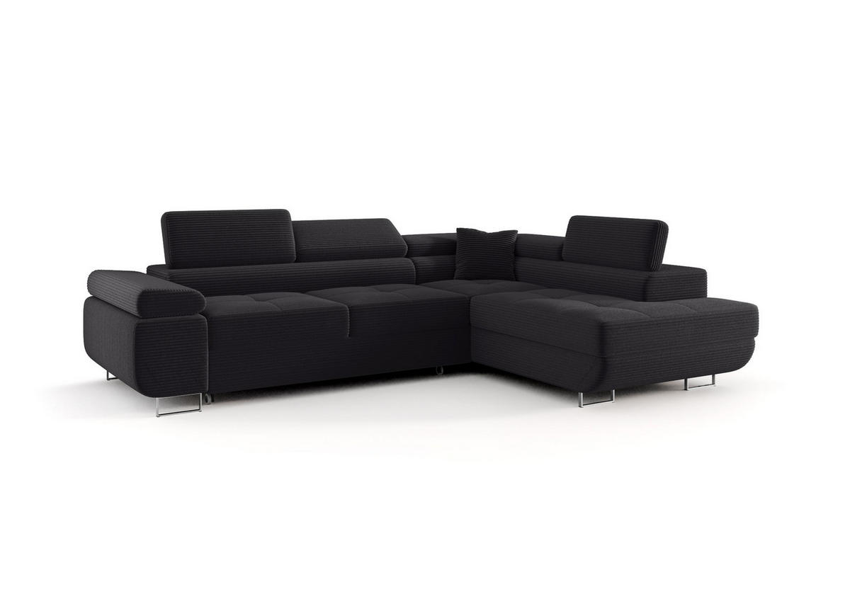 ECKSOFA EMILY mit Schlaffunktion Poso 34 Rechts - Graphitfarben, Textil (275/200cm) - Bedante