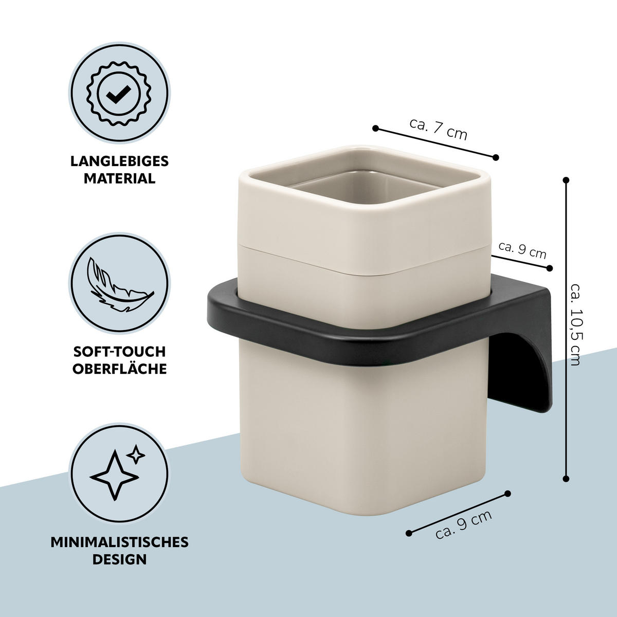 ZAHNPUTZBECHER SAVONA Softtouch, beige, eckig - Beige, Kunststoff (9/10.5/9cm) - bremermann