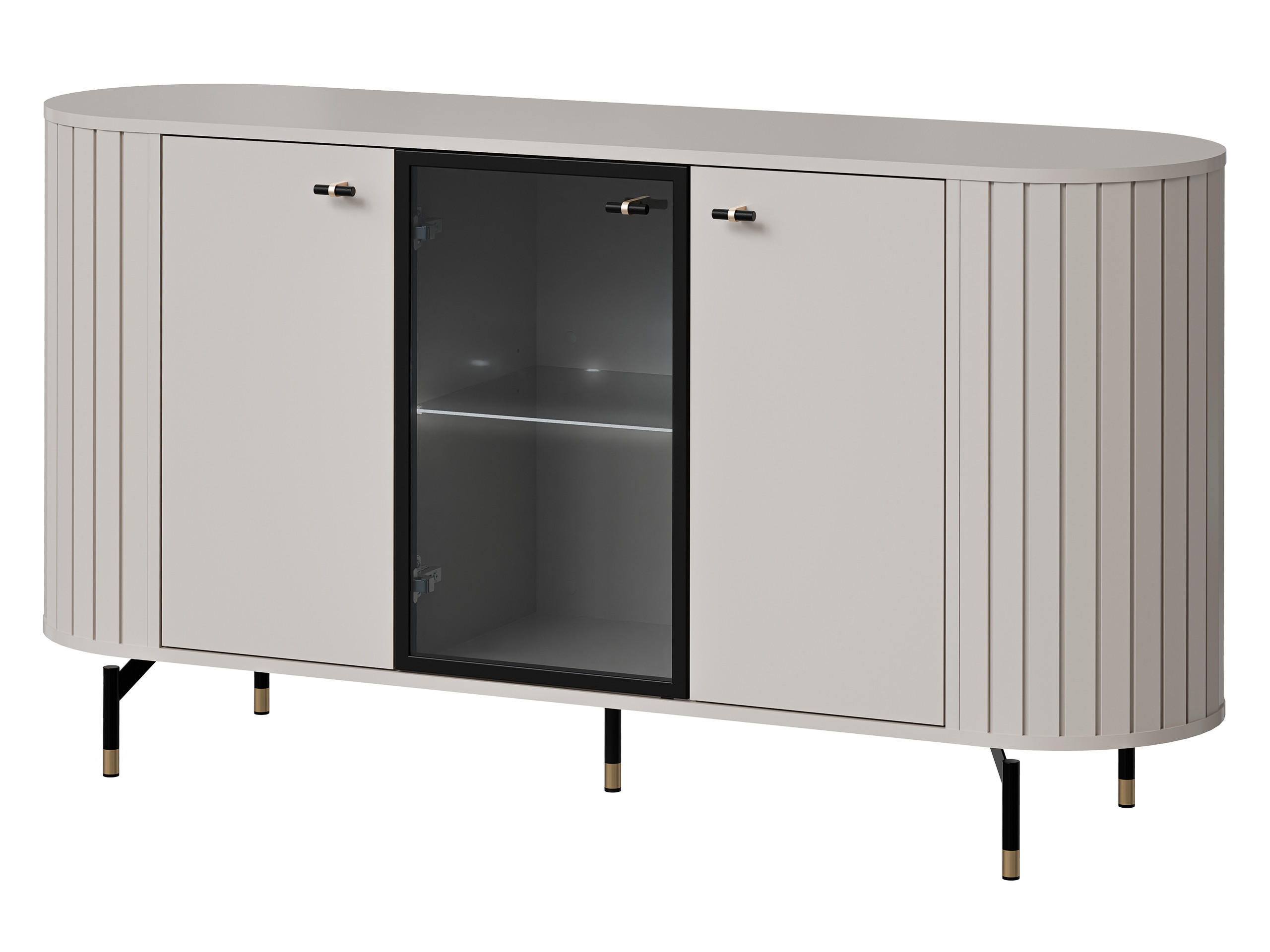 KOMMODE Zante 150 2D1W 03 mit weißer LED Beleuchtung - Kaschmir/Goldfarben, Holzwerkstoff/Metall (151/81/40cm) - MIRJAN24