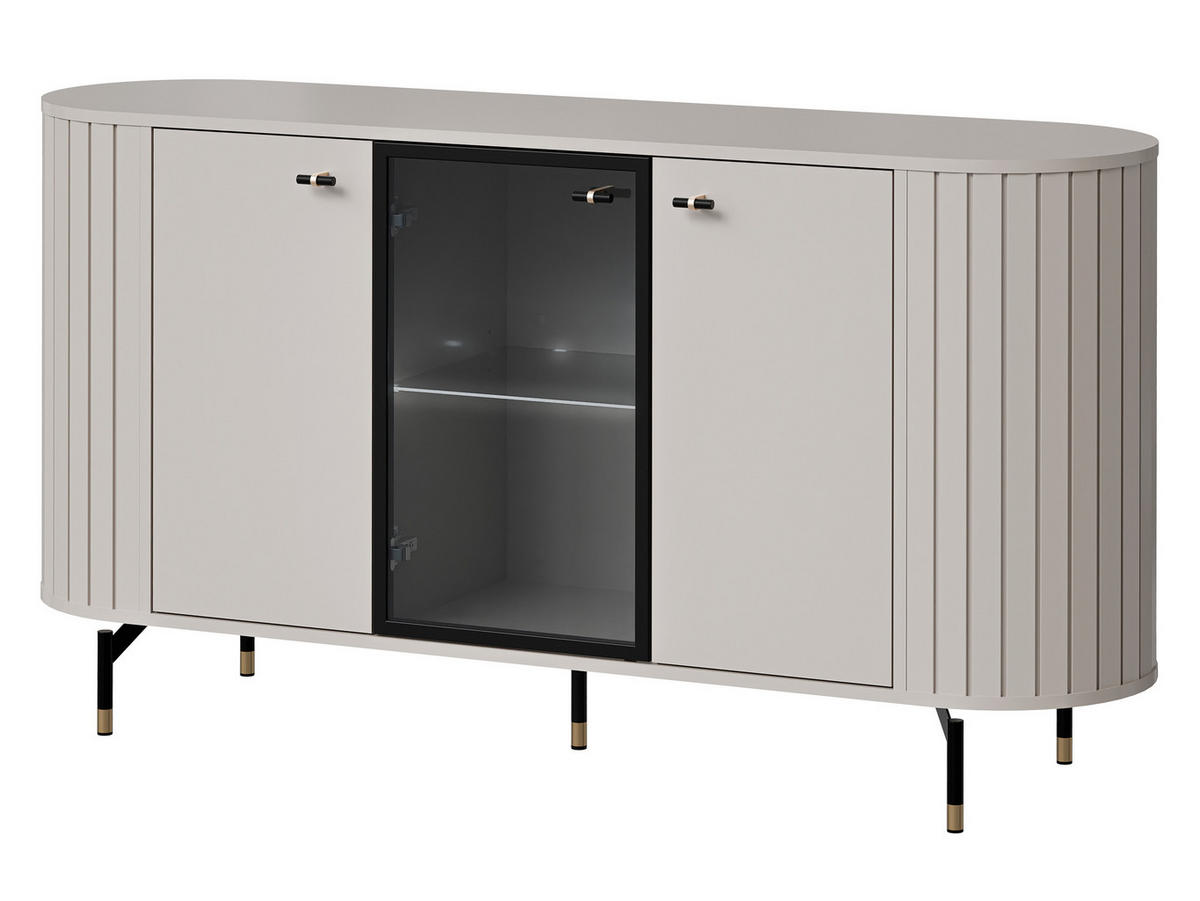 KOMMODE Zante 150 2D1W 03 mit weißer LED Beleuchtung - Kaschmir/Goldfarben, Holzwerkstoff/Metall (151/81/40cm) - MIRJAN24