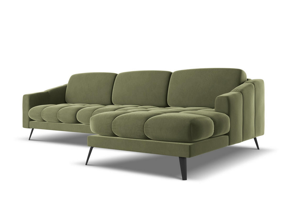 ECKSOFA Rechts Samt Stoff Grün - Schwarz/Olivgrün, Textil/Metall (264/160cm) - Makamii