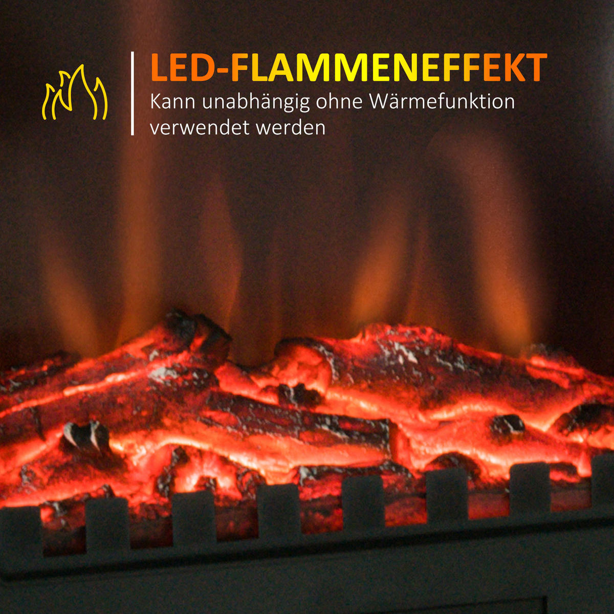 ELEKTROKAMIN mit LED-Flammeneffekt, 2000W Kaminofen, Metall, Schwarz - Schwarz, Metall (23/56.5/39cm) - HOMCOM