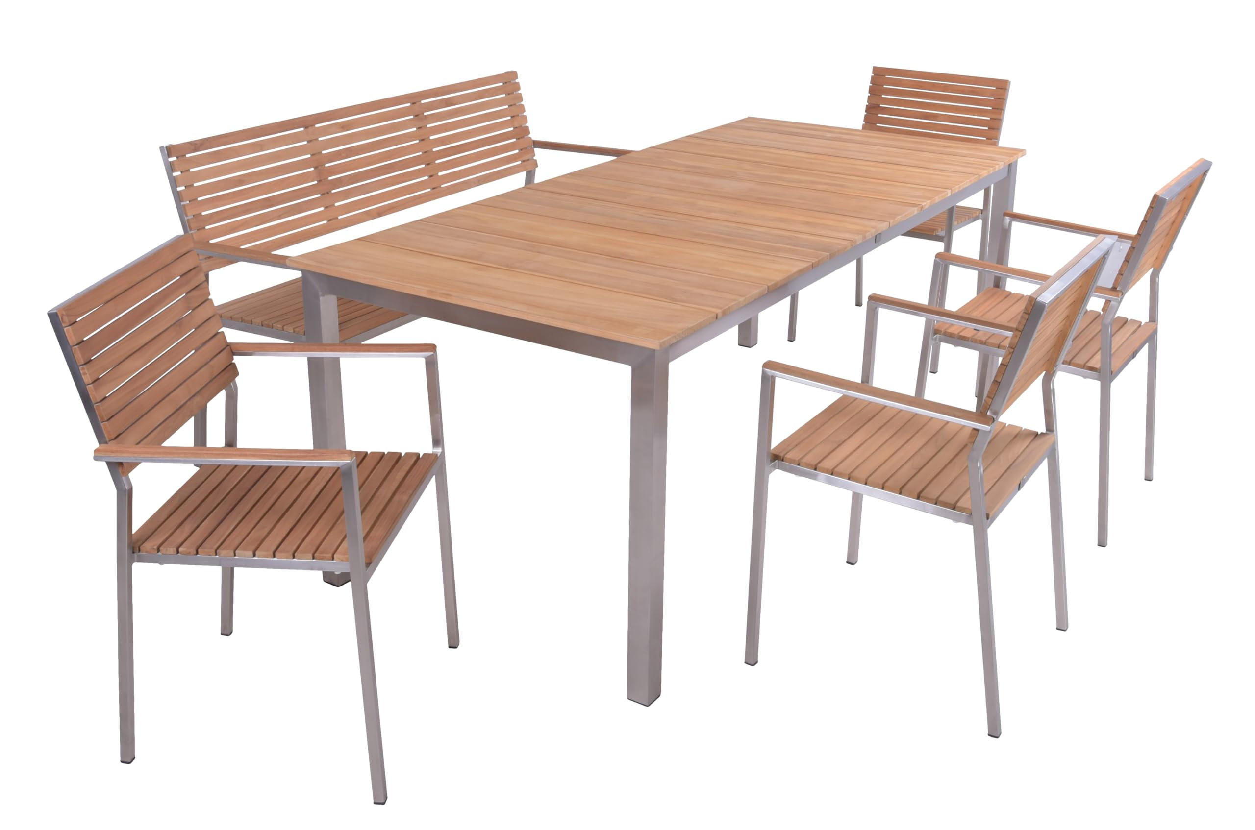 GARTEN-SITZGRUPPE Stina 6-teilig Bank mit Lehne Gartenmöbel-Set - Hellbraun, Holz - DELUKE