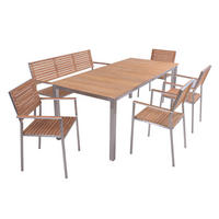 GARTEN-SITZGRUPPE Stina 6-teilig Bank mit Lehne Gartenmöbel-Set - Hellbraun, Holz - DELUKE